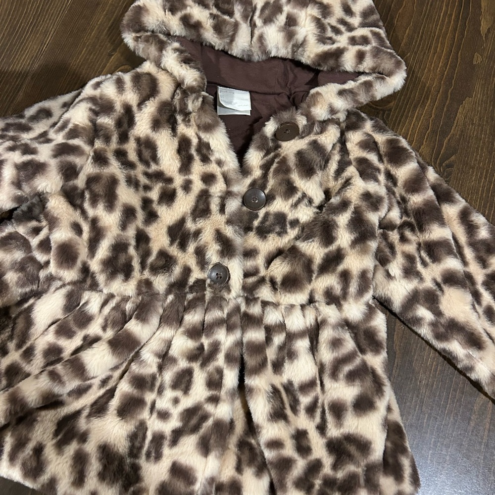 Leopard Print Kids Faux Fur Coat